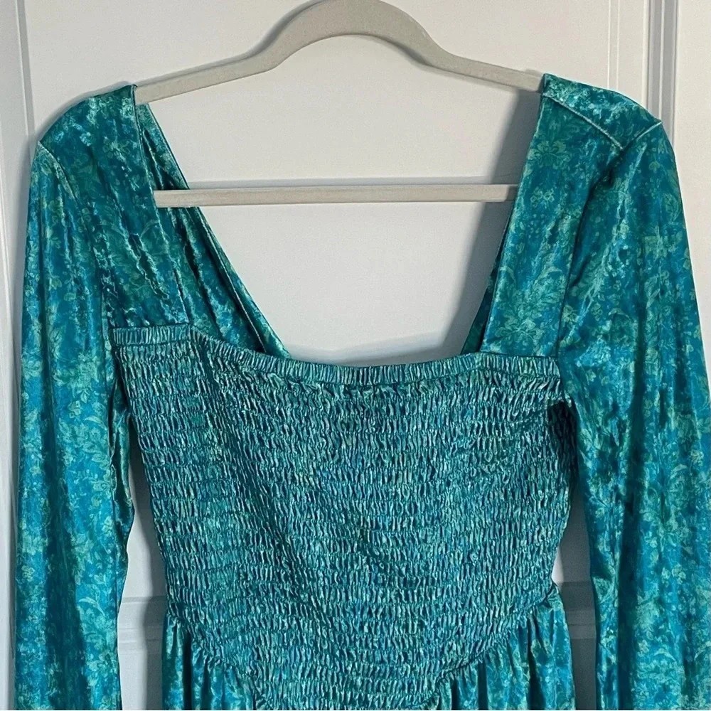 New! Free People Bali tight rope romper blue green velvet nwot 29047